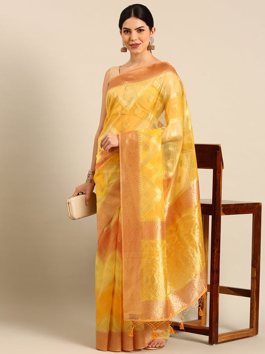 Designer Yellow Silk Saree