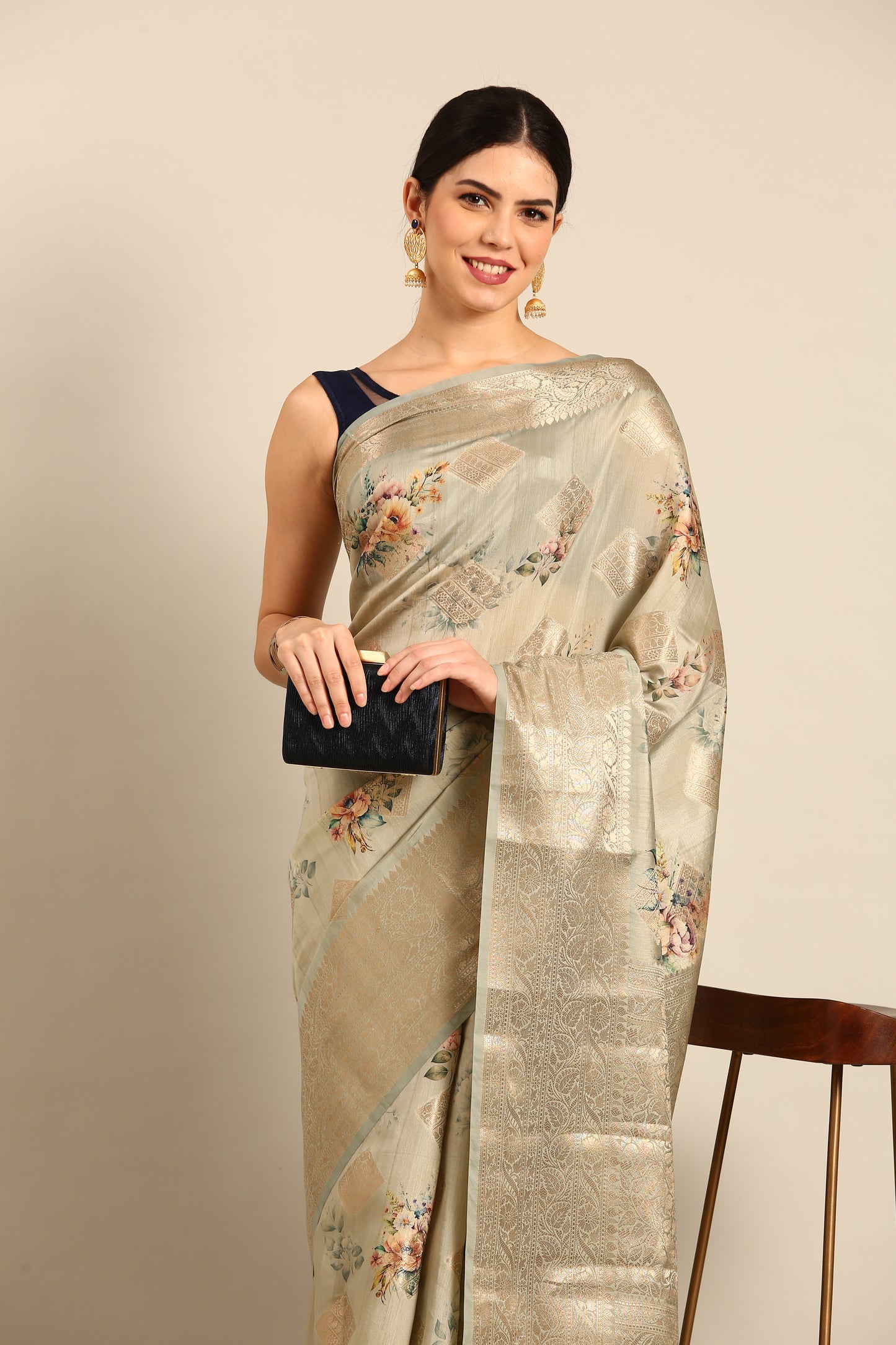 Designer Grey Silk Saree