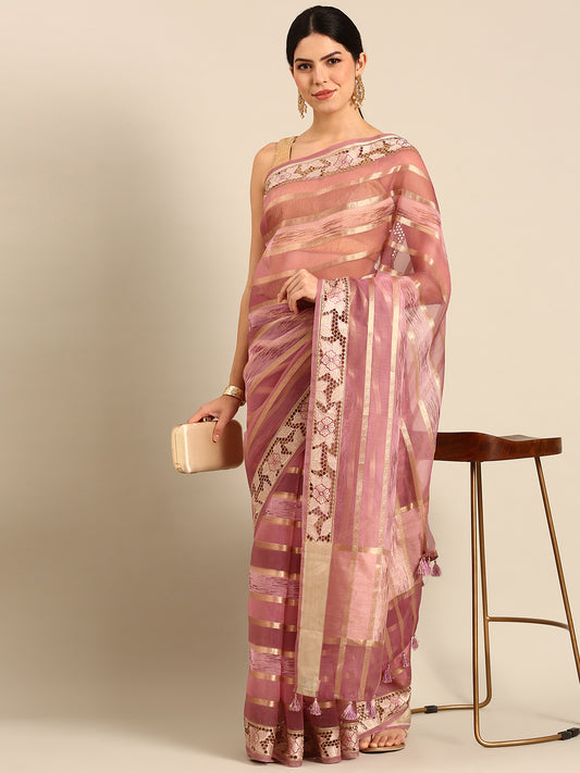 Designer Pink Silk Saree