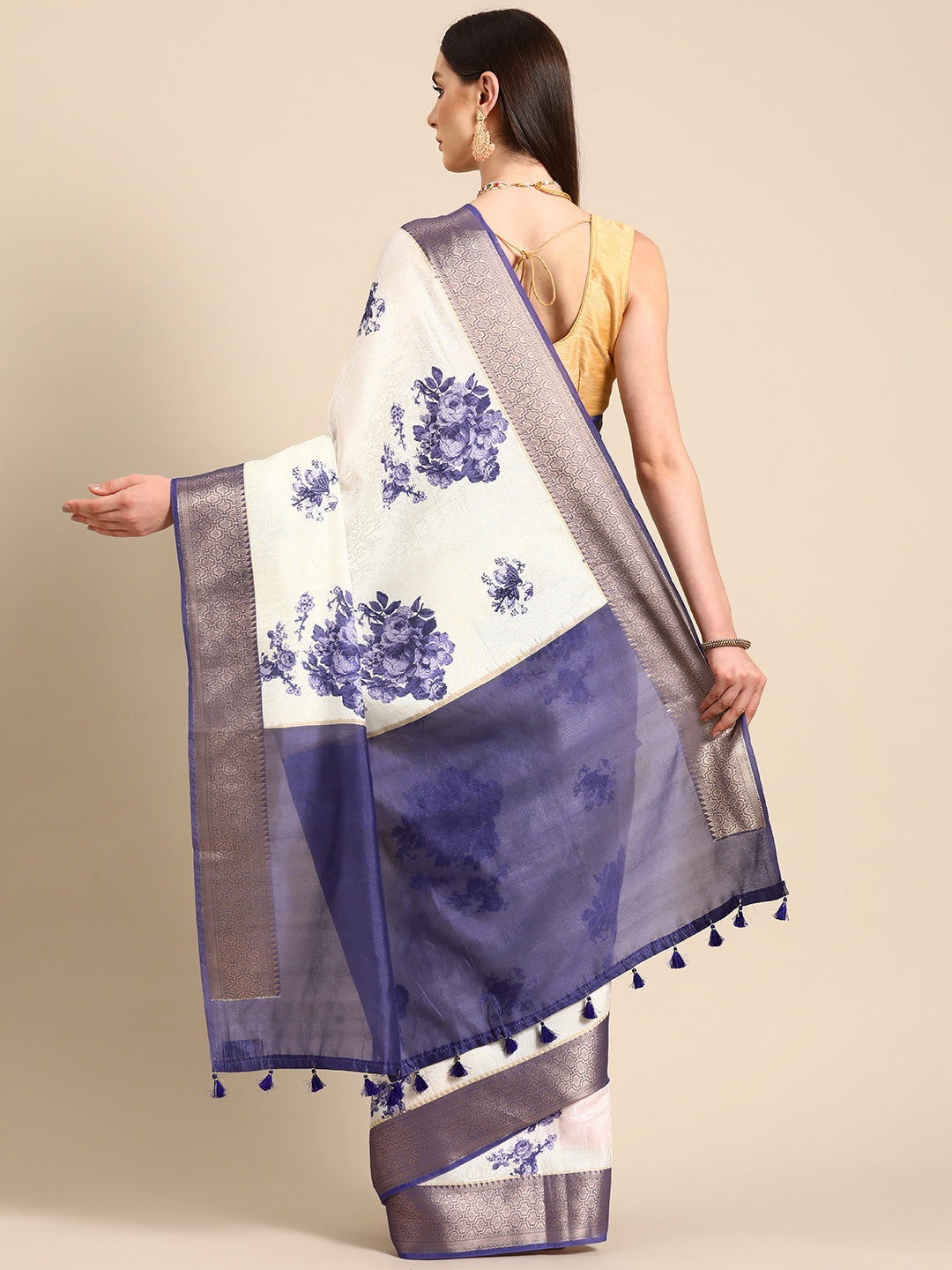 Designer White Silk Saree