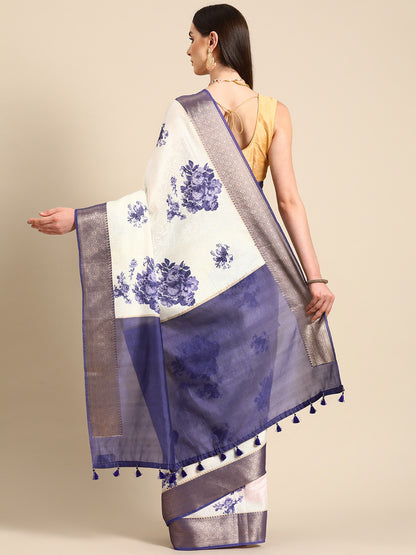 Designer White Silk Saree