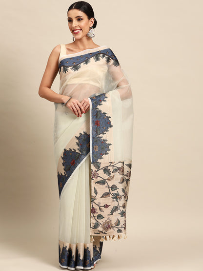 Designer White Silk Saree