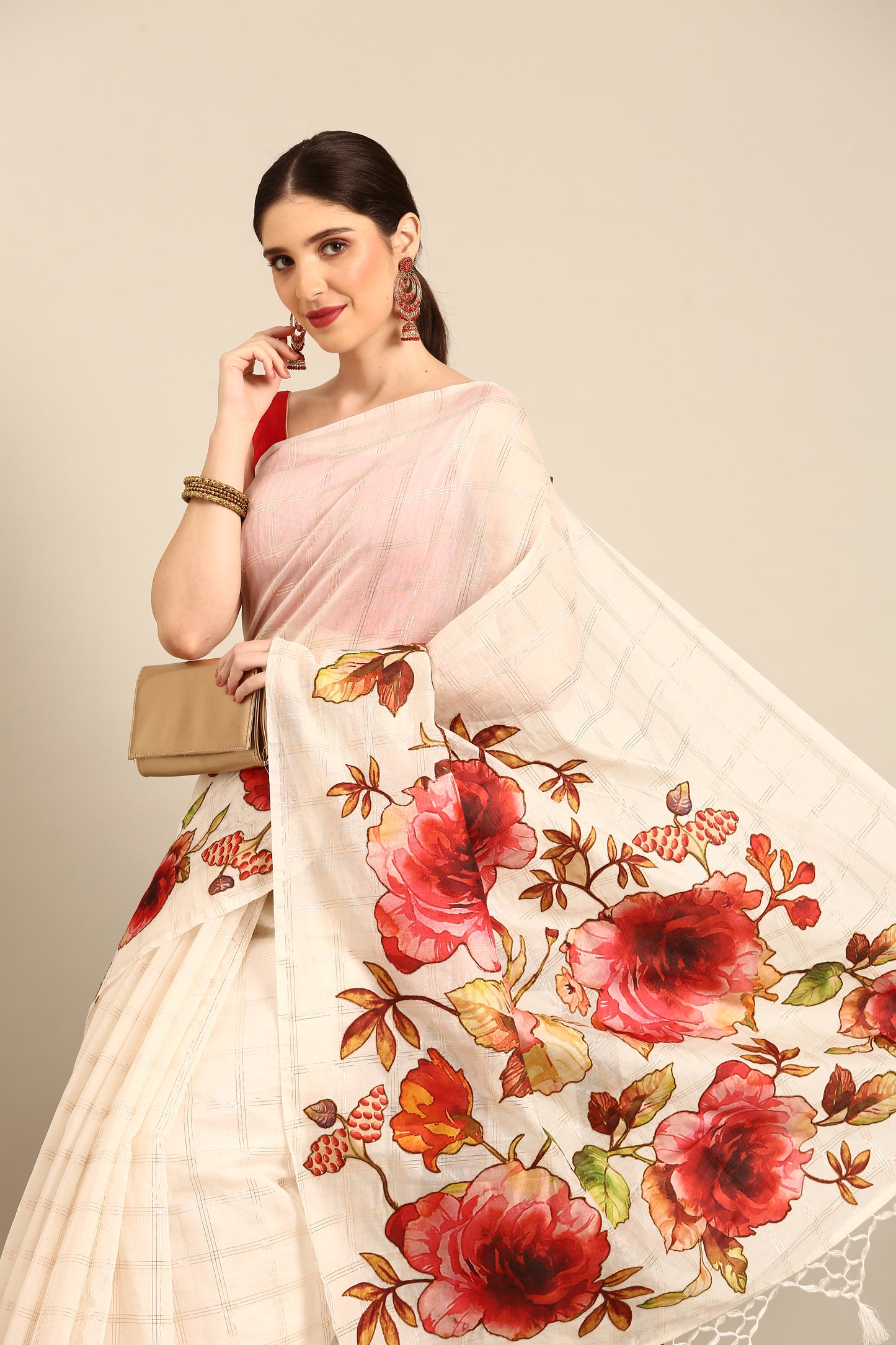 Designer White Silk Saree