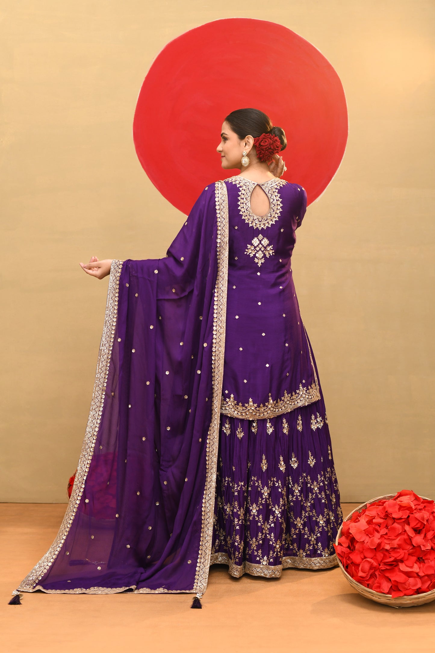 Purple Silk & Georgette Sharara Set