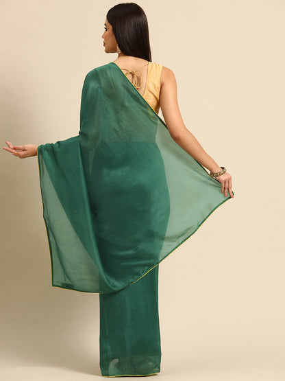 Designer Green Satin Saree