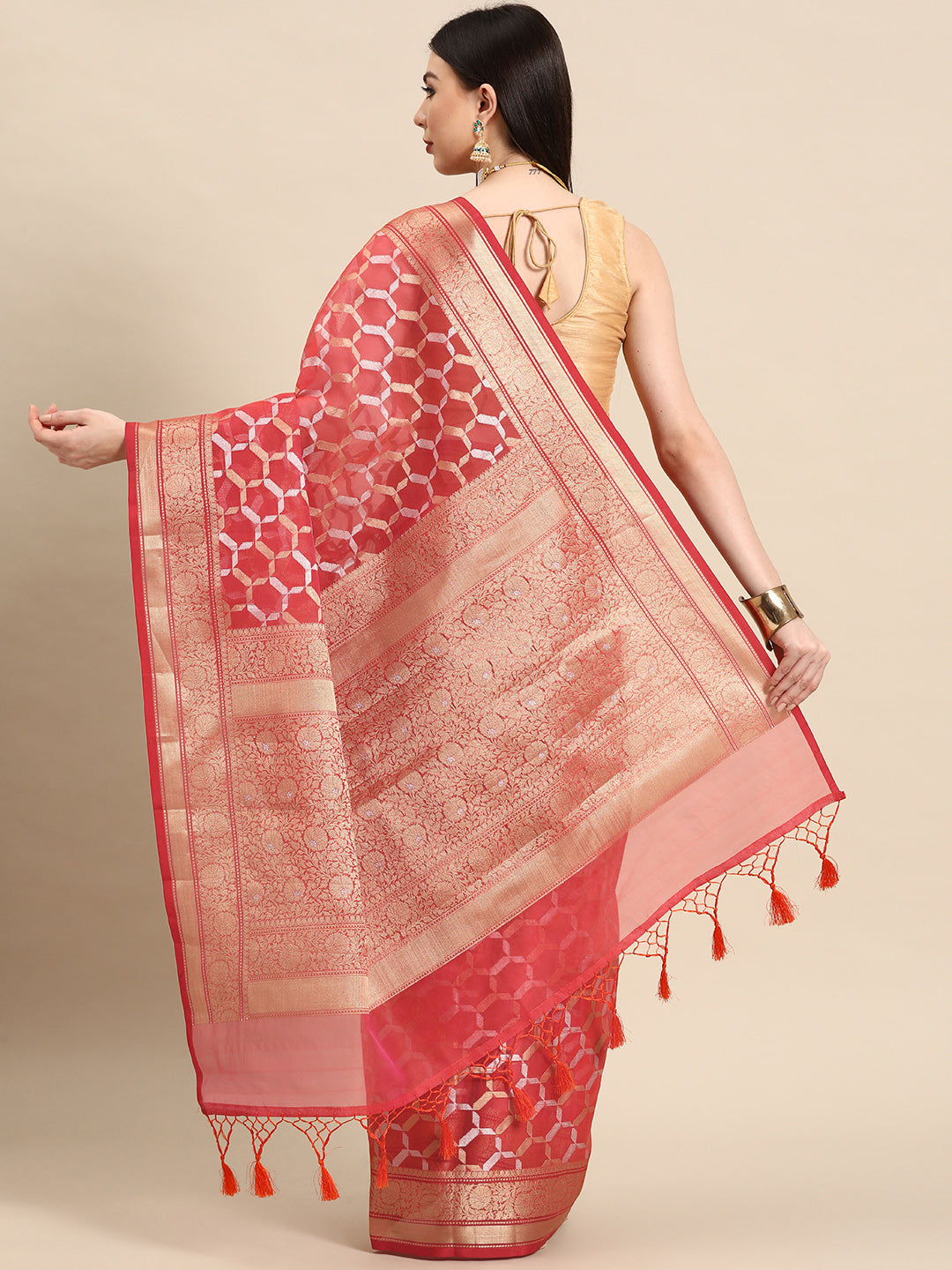 Designer Red Silk Saree