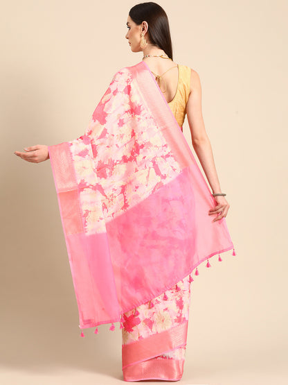 Designer Pink Silk Saree