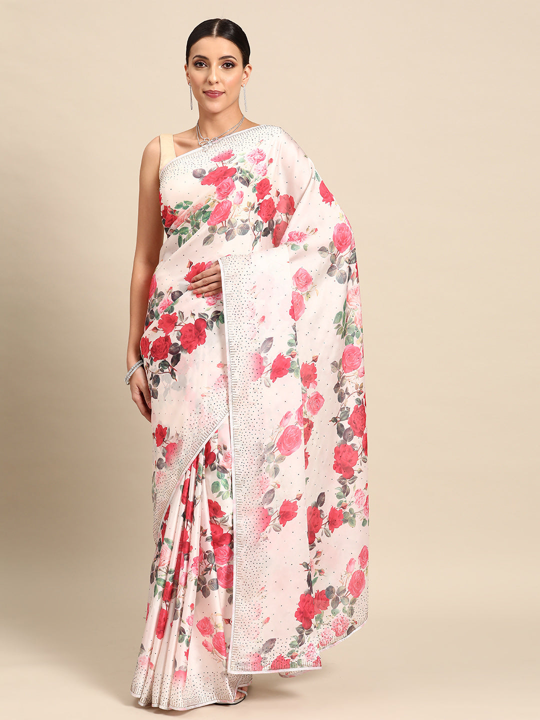 Designer White Silk Saree