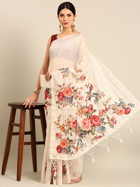 Designer White Silk Saree