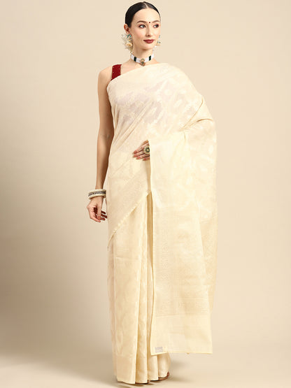 Designer Off-White Linen Blend Saree