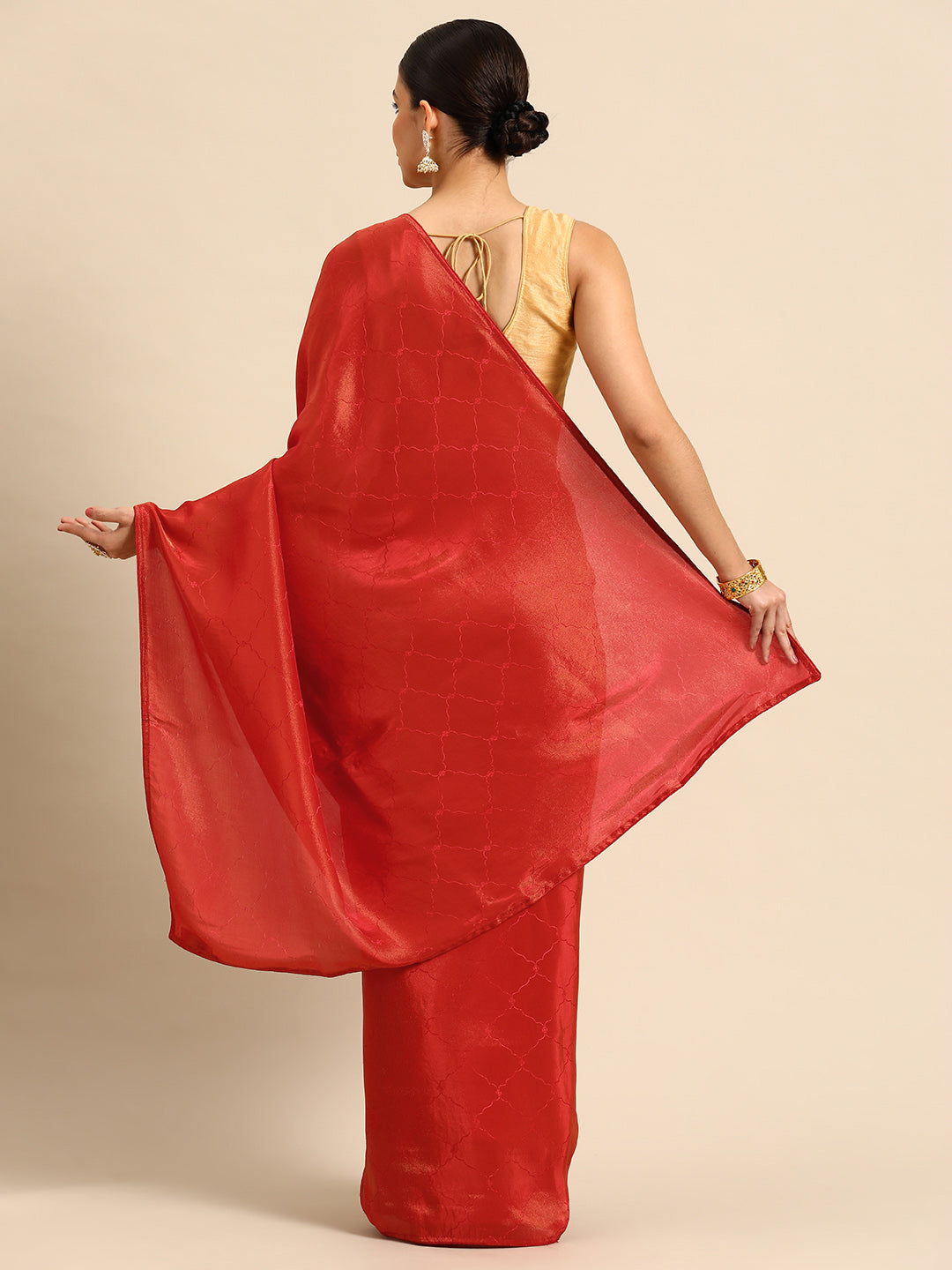 Designer Red Tissue Saree