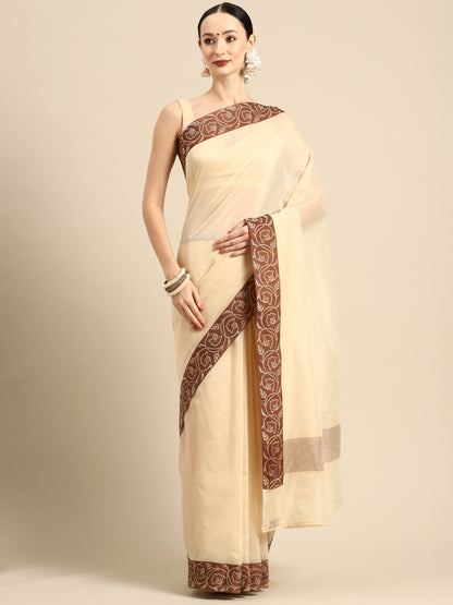 Designer Off-White Linen Blend Saree