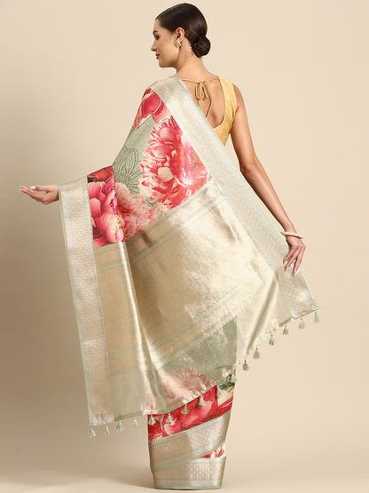 Designer Beige Silk Saree