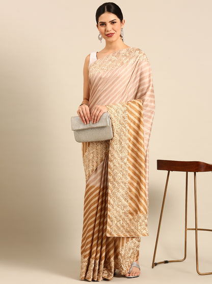 Designer Beige Silk Saree