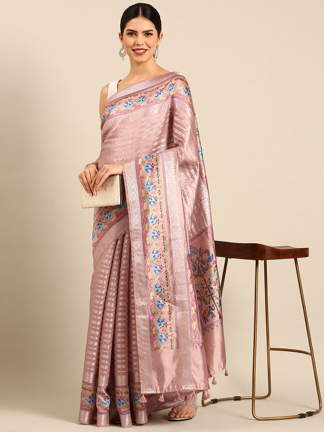 Designer Lavender Satin Saree