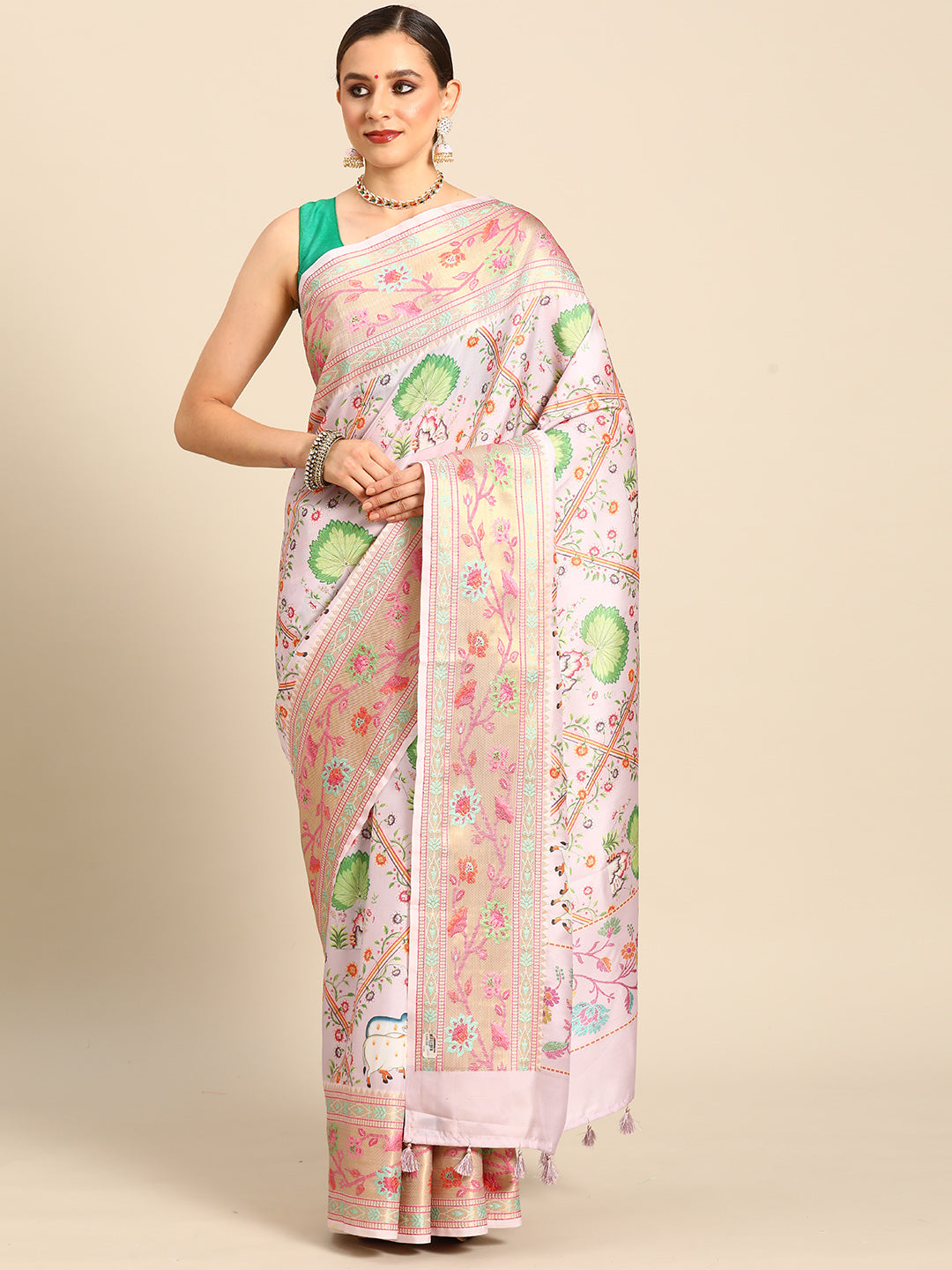 Designer White Silk Saree