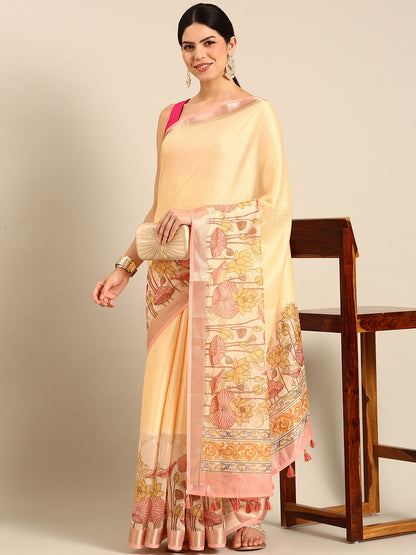 Designer Cream Silk Saree