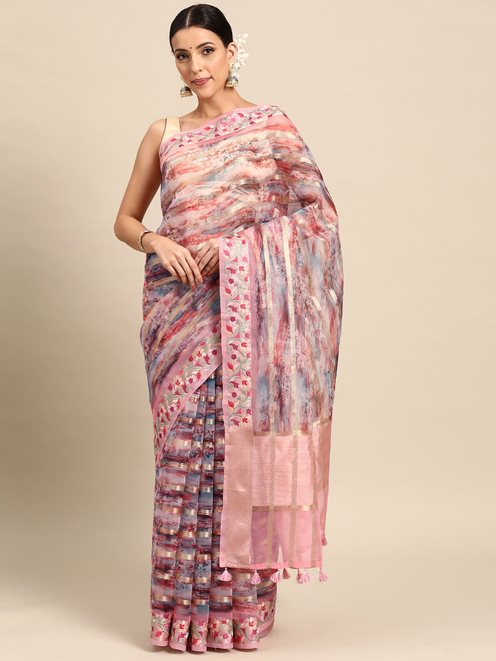 Designer Pink Prganza Saree