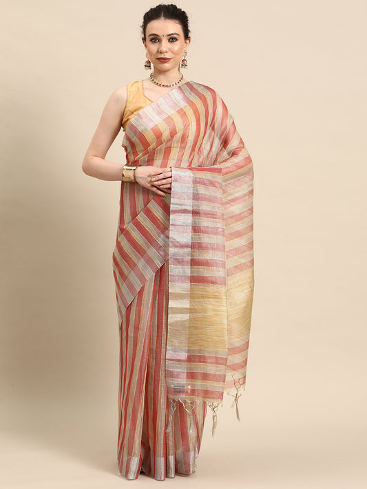 Designer Brown Linen Blend Saree