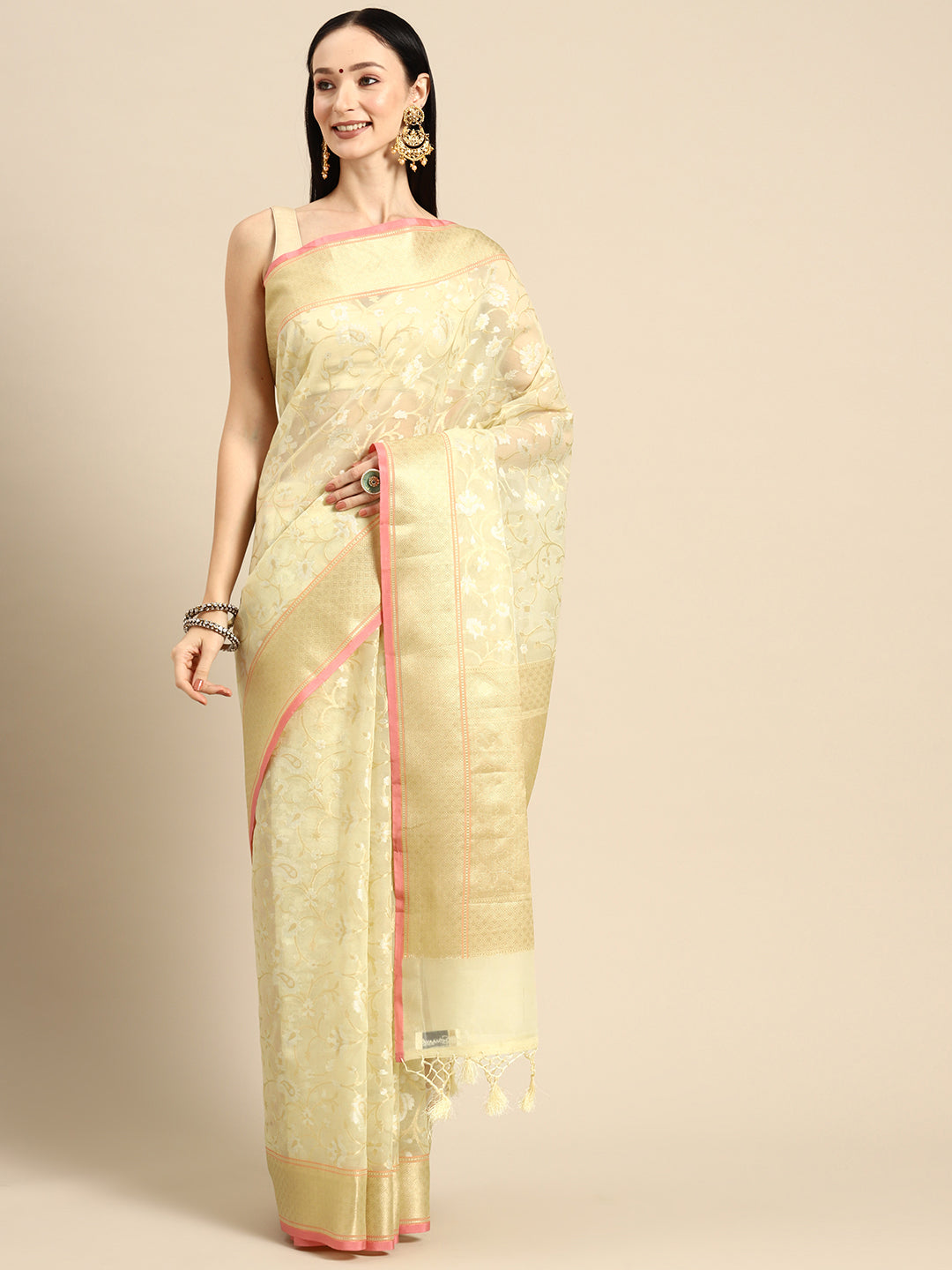 Designer Off-White Silk Saree