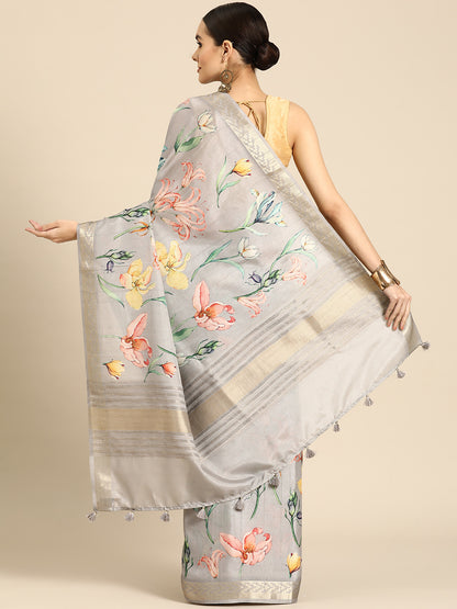 Desginer Grey Silk Saree