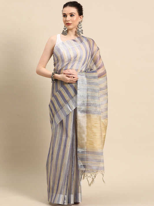 Designer Grey Linen Blend Saree