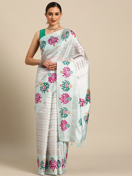 Designer White Silk Saree