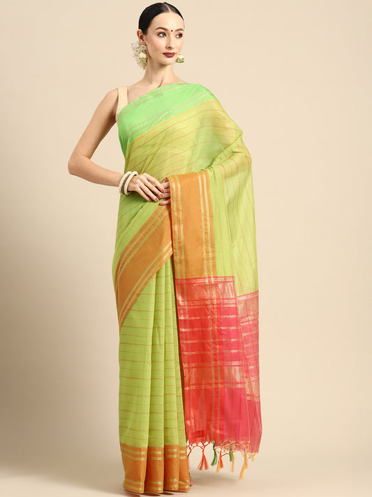 Designer Green Linen Blend Saree