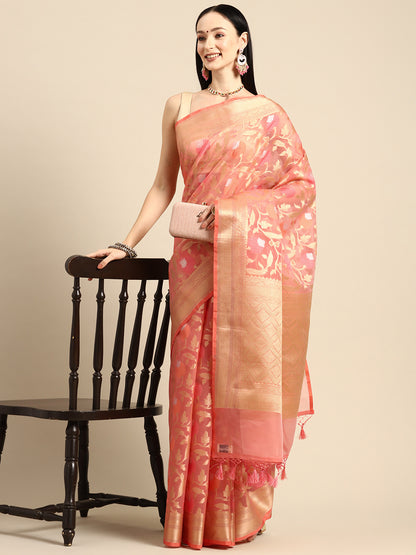 Designer Peach Silk Saree