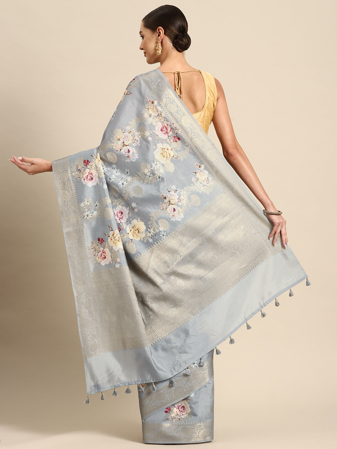 Designer Grey Silk Saree