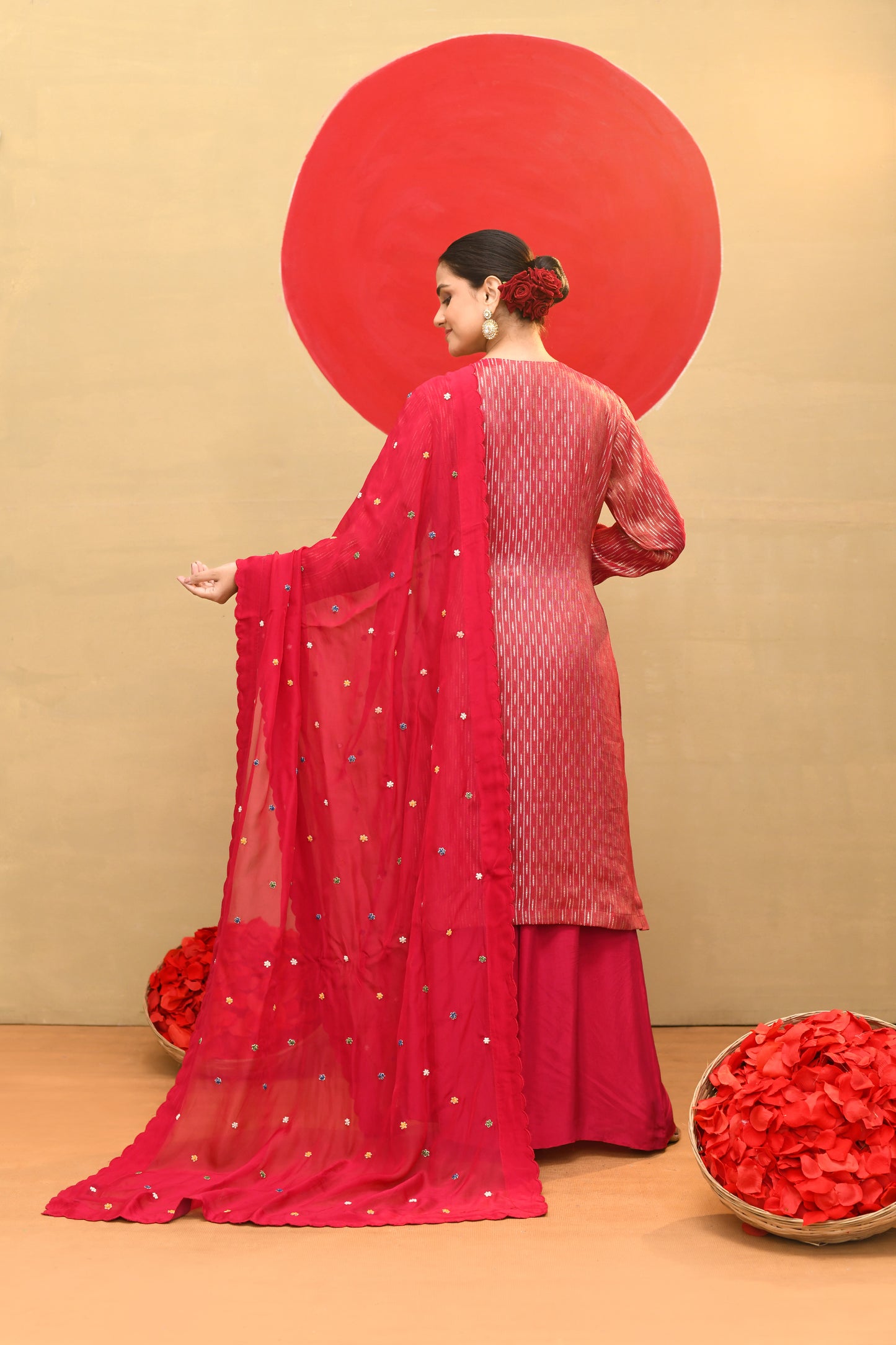 Luxurious Red Zari-Embroidered Kurta Set