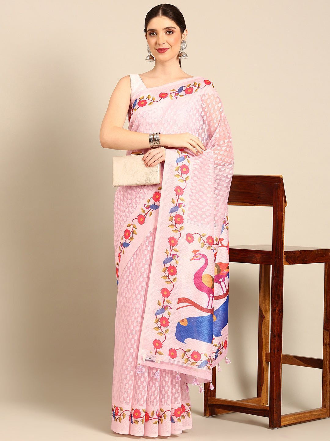 Designer Pink Silk Saree