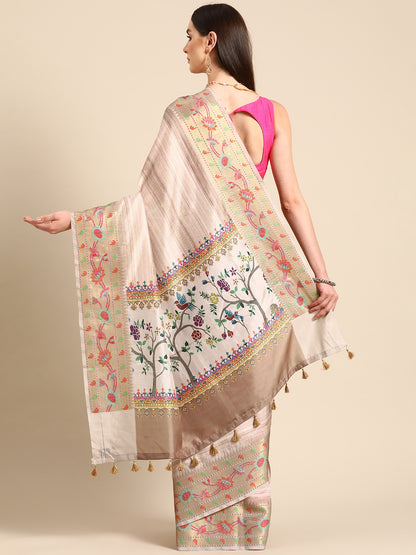 Designer Beige Linen Blend Saree