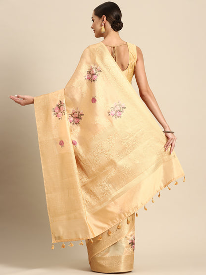 Designer Peach Silk Saree