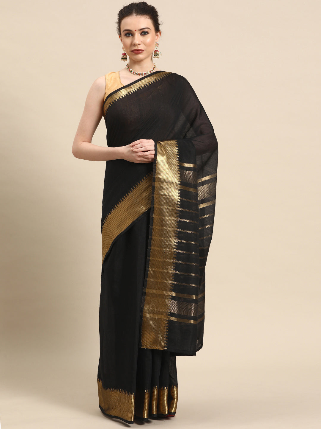 Designer Black Cotton Saree