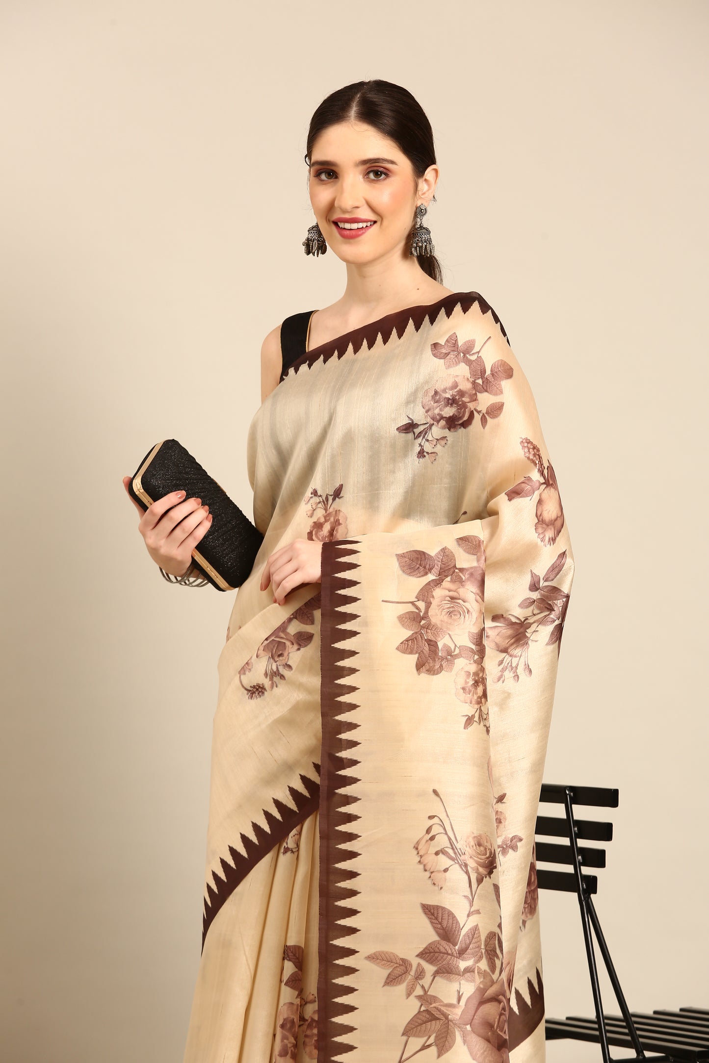 Designer Cream Silk Saree