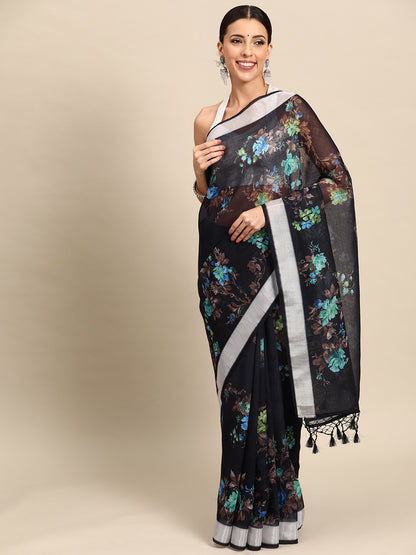 Designer Black Cotton Saree