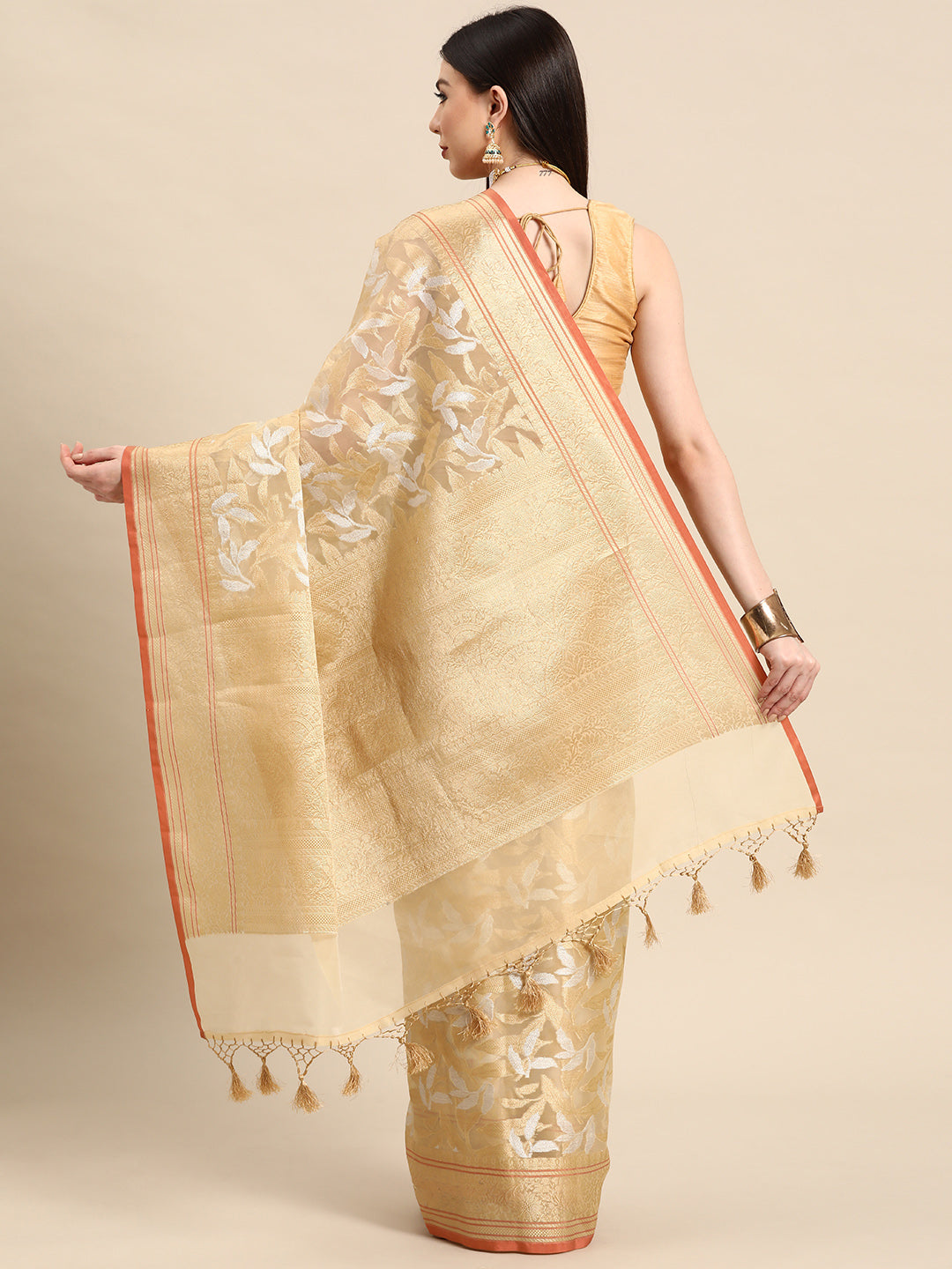 Designer Off-White Silk Saree