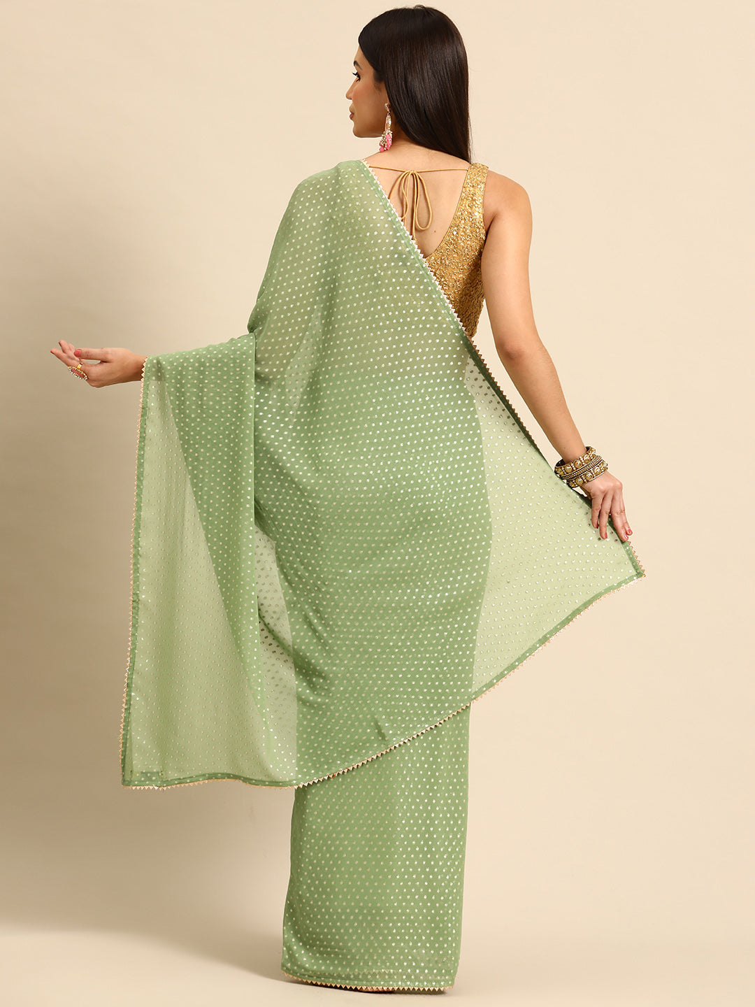 Designer Green Chiffon Saree