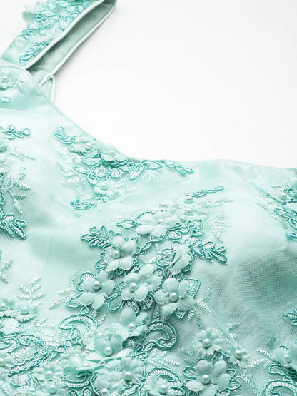 Desginer Sea Green Net Gown