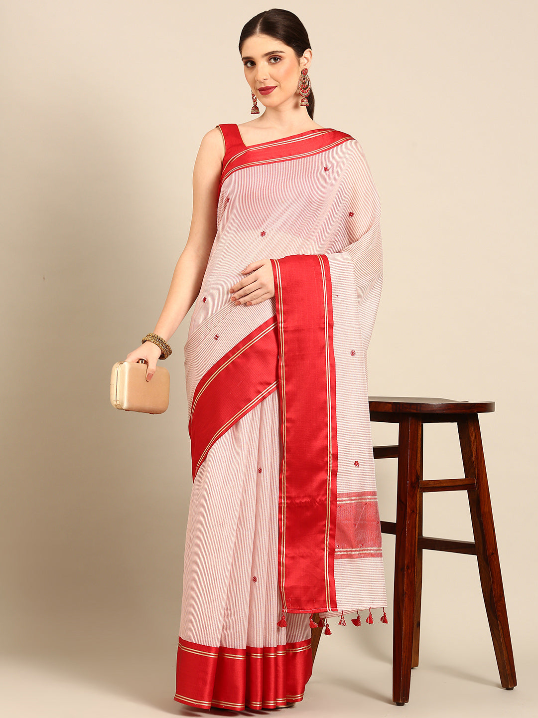 Designer White Silk Saree