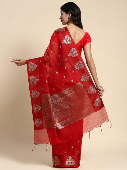 Red Printed Silk Saree