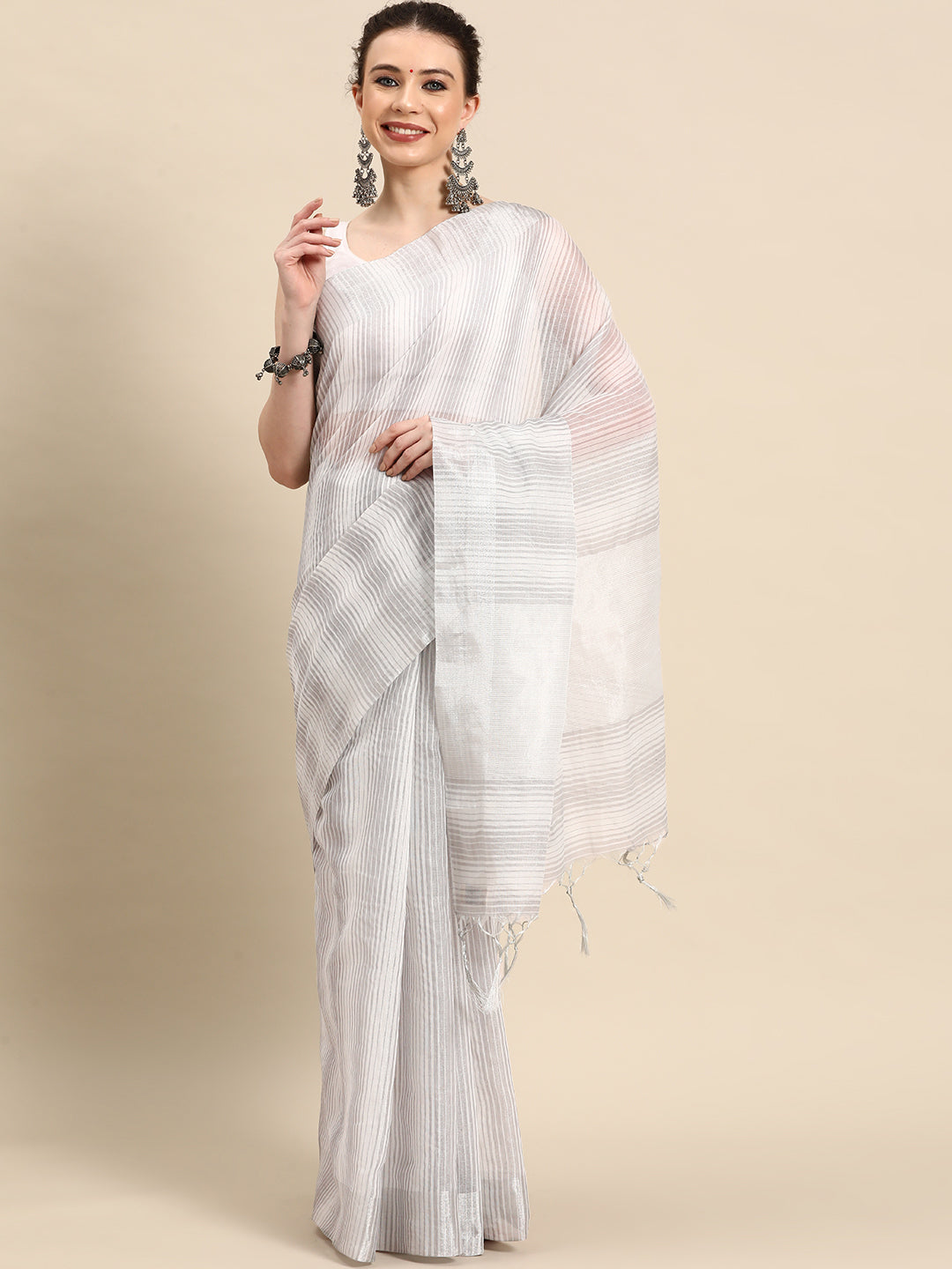 Designer White Cotton Saree