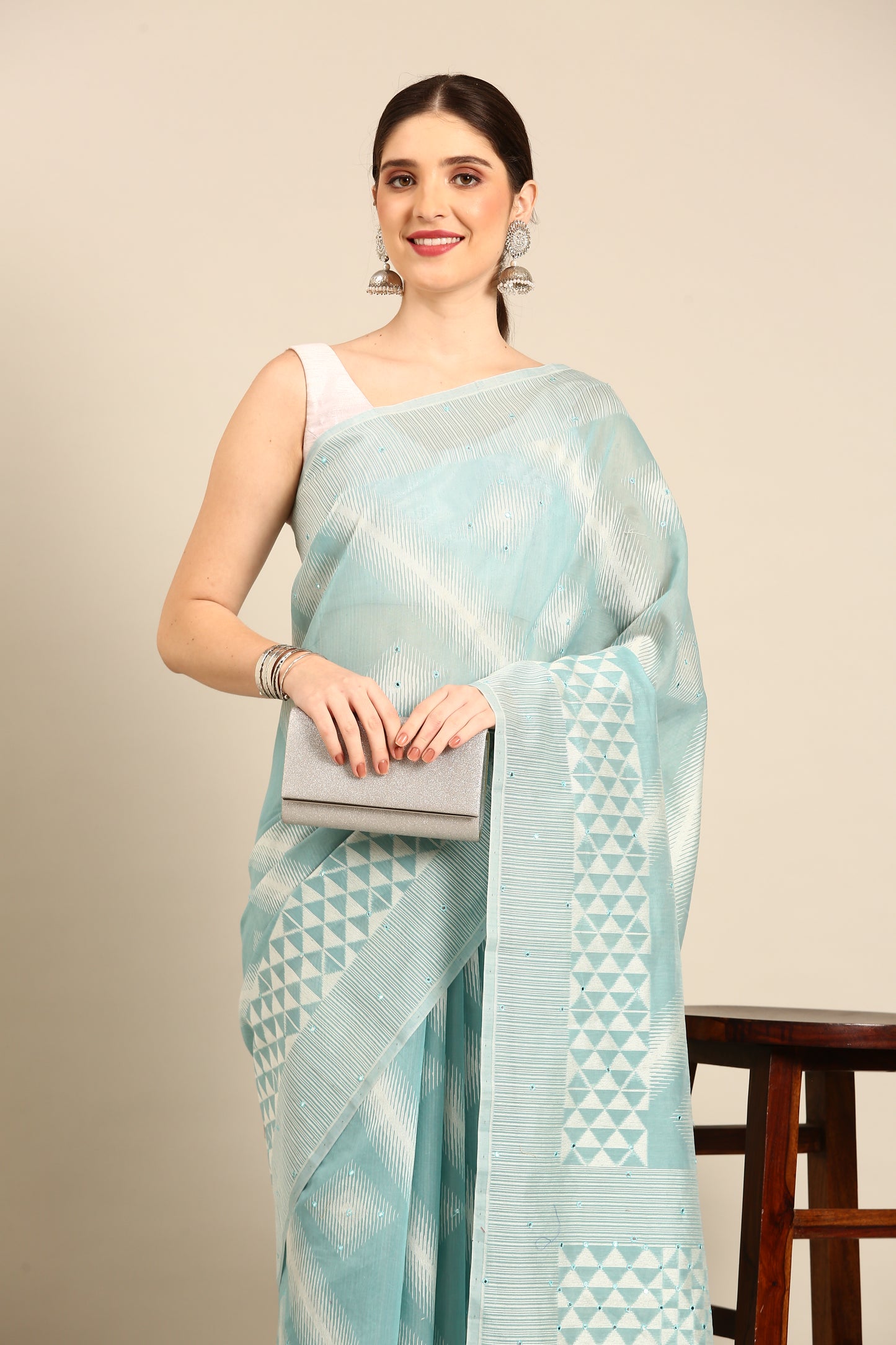 Designer Sky Blue Silk Saree