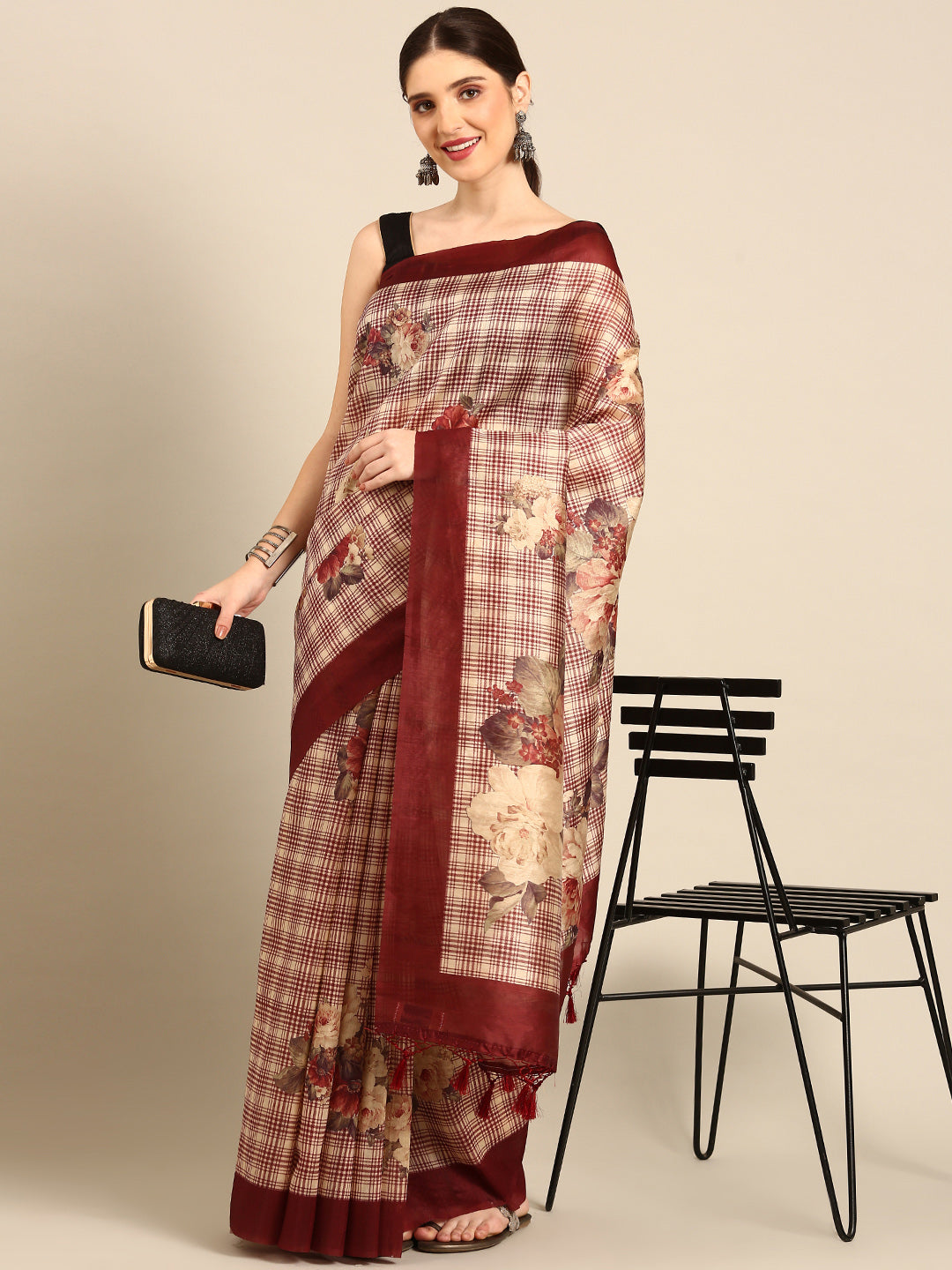 Designer Beige Silk Saree