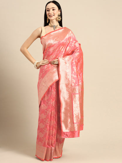 Designer Pink Silk Saree