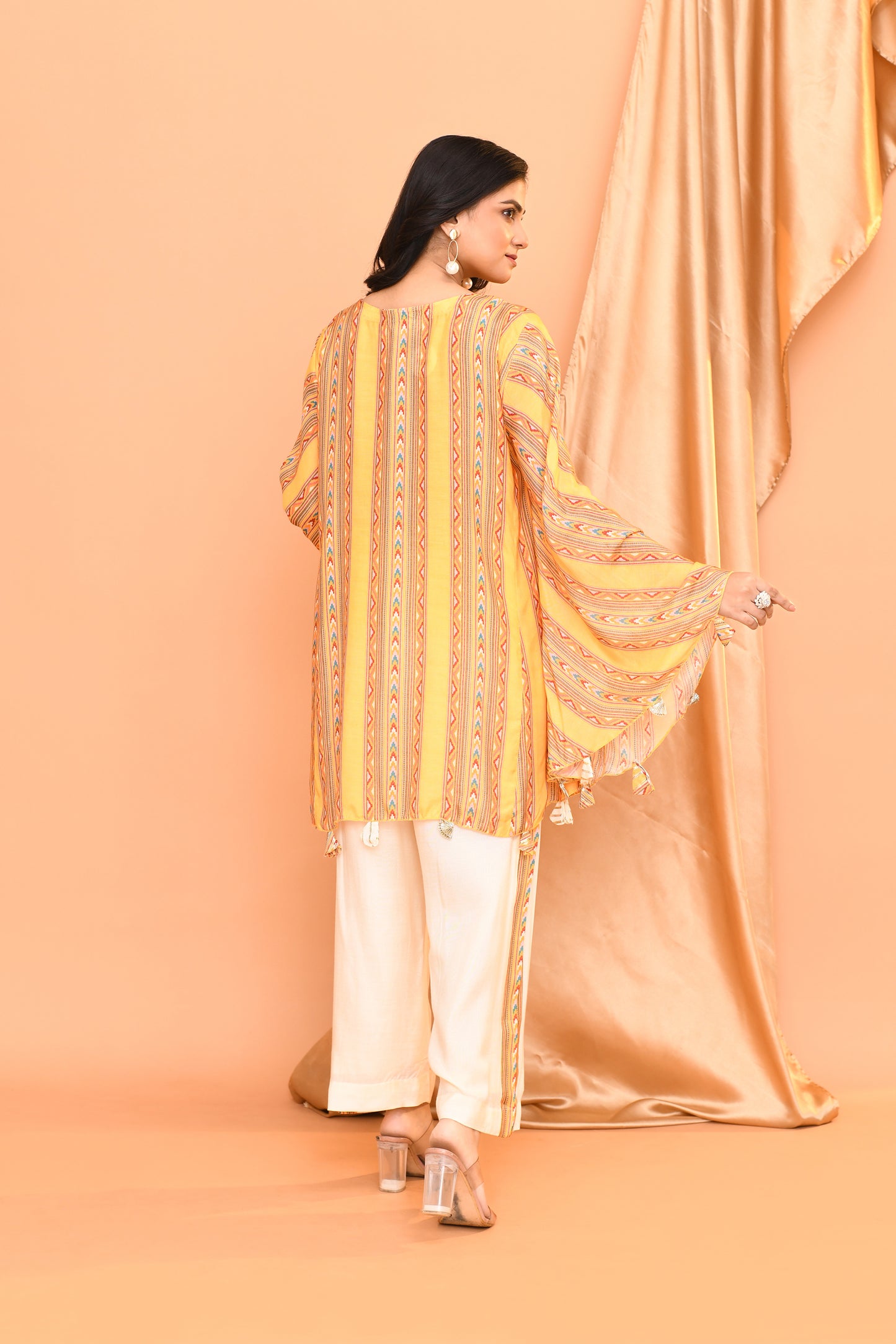 Yellow & White Georgette Kaftan Short Set