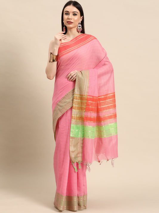 Designer Pink Linen Blend Saree