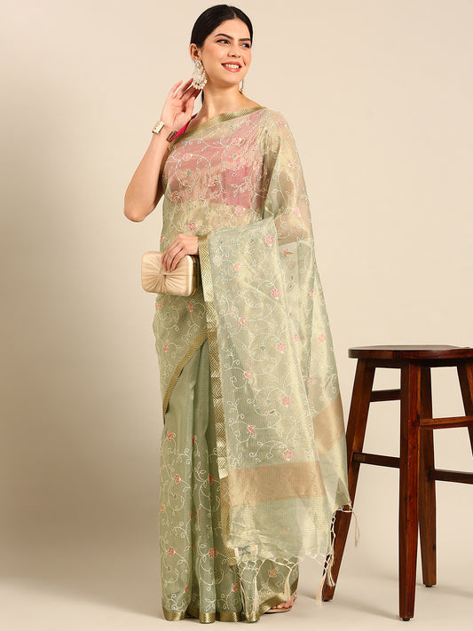 Designer Green Silk Saree