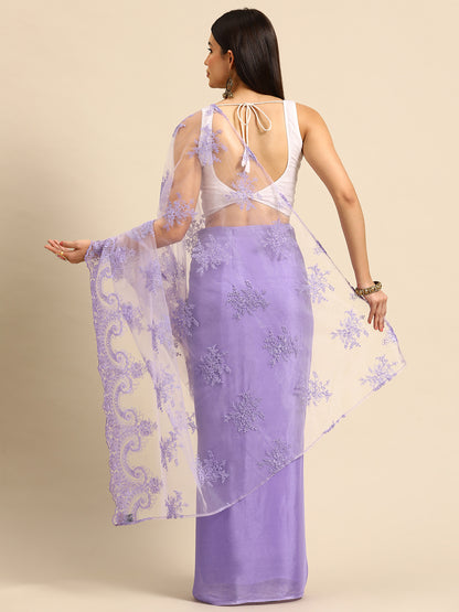 Designer Purple Net Saree